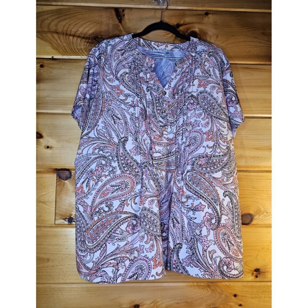 CROFT & BARROW Womens PLus size 2X Pink Paisley Short Sleeve Pullover Shirt